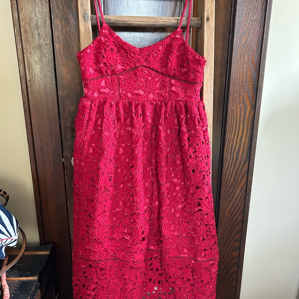 Beautiful Vintage Red Lace Retro Midi Dress, size S, Perfect condition!
